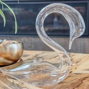 Thin & Delicate, Vintage Hand Blown Clear Hollow Glass Swan Bud Vase, 6”